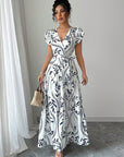 2026 Spring Summer New Floral Ruffle V-Neck Dress
