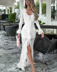 Chic French Lace Ruffled Split Dress