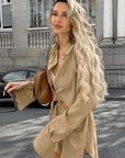 Casual Khaki Cotton Linen Shirt and Shorts Set