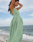 Summer Sexy Casual Khaki Cotton Linen Dress