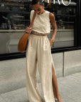 Casual Two-Piece Cotton Linen Set for Women