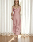 New Women's Satin Maxi Dress with Spaghetti Straps