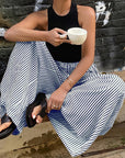 Trendy Striped Wide Leg Pants with Elastic Waist
