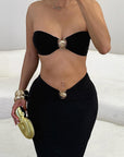 Sexy Hollow Out Metal Decor Cropped Dress Set