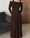 Chic Asymmetrical Shoulder Top and Long Skirt Set