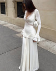 Elegant Lace Patchwork V-Neck Long Dress