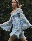 French Romantic Floral Dress with Puff Sleeves
