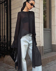 Chic Black Chiffon Top with Flare Sleeves