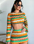 Trendy Colorful Cropped Knit Set for Women