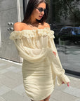 French Style Ruffled Dress in Apricot
