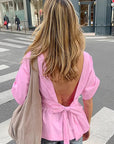 Summer Sweet Pink Cotton Short Sleeve Top