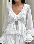 Elegant V-Neck Long Sleeve Blouse with Ruffles