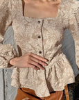 French Style Jacquard Puff Sleeve Shirt