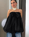 French Vintage Black Strapless Top for Women