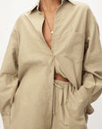 Chic Cotton-Linen Long Sleeve Shirt and Shorts Set