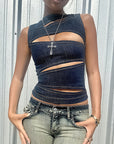 Summer Women's Sexy Hollow Denim Vest Top