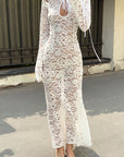 Chic Sheer Lace Long Sleeve Dress