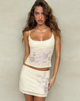 Stylish Casual Rhinestone Cami Top and Skirt Set