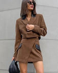 French Vintage Brown Woolen Suit Set for Women