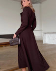 Elegant Brown V-Neck Long Sleeve Dress for Women