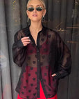Chic Black Heart Print Long Sleeve Shirt for Women