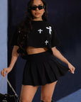 Stylish Cross Print Loose Top and Skirt Set