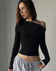 Chic Black Long Sleeve T-Shirt with Asymmetrical Design