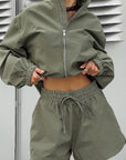 Fashionable Gray Sports Jacket and Shorts Set