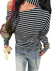Fashion Striped Asymmetrical Long Sleeve T-Shirt