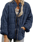 Solid Color Stand Collar Cotton Jacket for Women