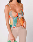 Irregular Print Sheer Sexy Crop Top