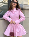 Pink Lapel Shirt Dress for Women