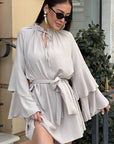 Stylish V-Neck Ruffle Sleeve Irregular Dress