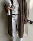 Retro Brown Suede Long Coat for Women