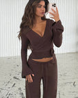 Casual V-Neck Long Sleeve Top and Pants Set