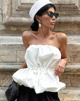 Chic White Strapless Balloon Top for Women