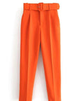 Casual High Waist Straight Leg Pants with Belt