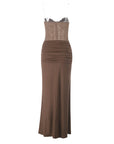 Elegant Strapless Long Dress with Waist Tie