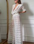 New Lace Hollow Out Long Sleeve Two Piece Set