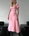Summer A-Line Dress with Square Neck and Short Sleeves