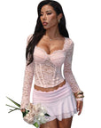 Sexy Lace Long Sleeve Top for Casual Wear