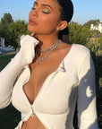 Spring Summer Women's Double Zipper Long Sleeve Bodycon Skirt