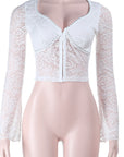 Lace Trim Long Sleeve Top for Casual Wear