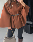 Elegant Winter Women's Cape Coat with Waist Tie