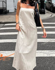 Chic Khaki Cotton Linen A-Line Dress