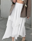 Elegant White Ruffled Chiffon Midi Skirt