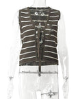 New Striped Knitted Vest with Bow for Women