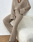 Trendy Color Block Polo Neck Sweater and Pants Set