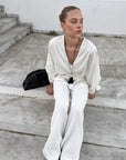 Stylish V-Neck Batwing Sleeve Top and Pants Set