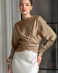 French Design Satin Round Neck Top for Women